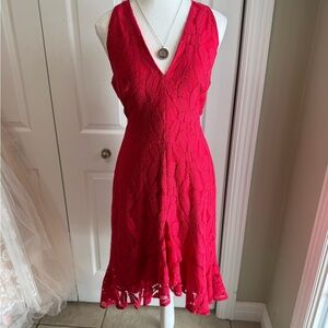 Maggy London Vivid Red Lace Midi Dress